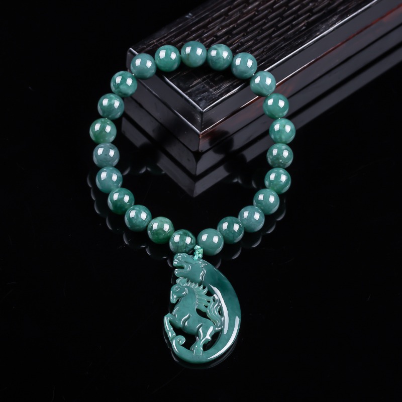The Jewelry & Watches - Natural Jadeite Blue Water Zodiac Horse