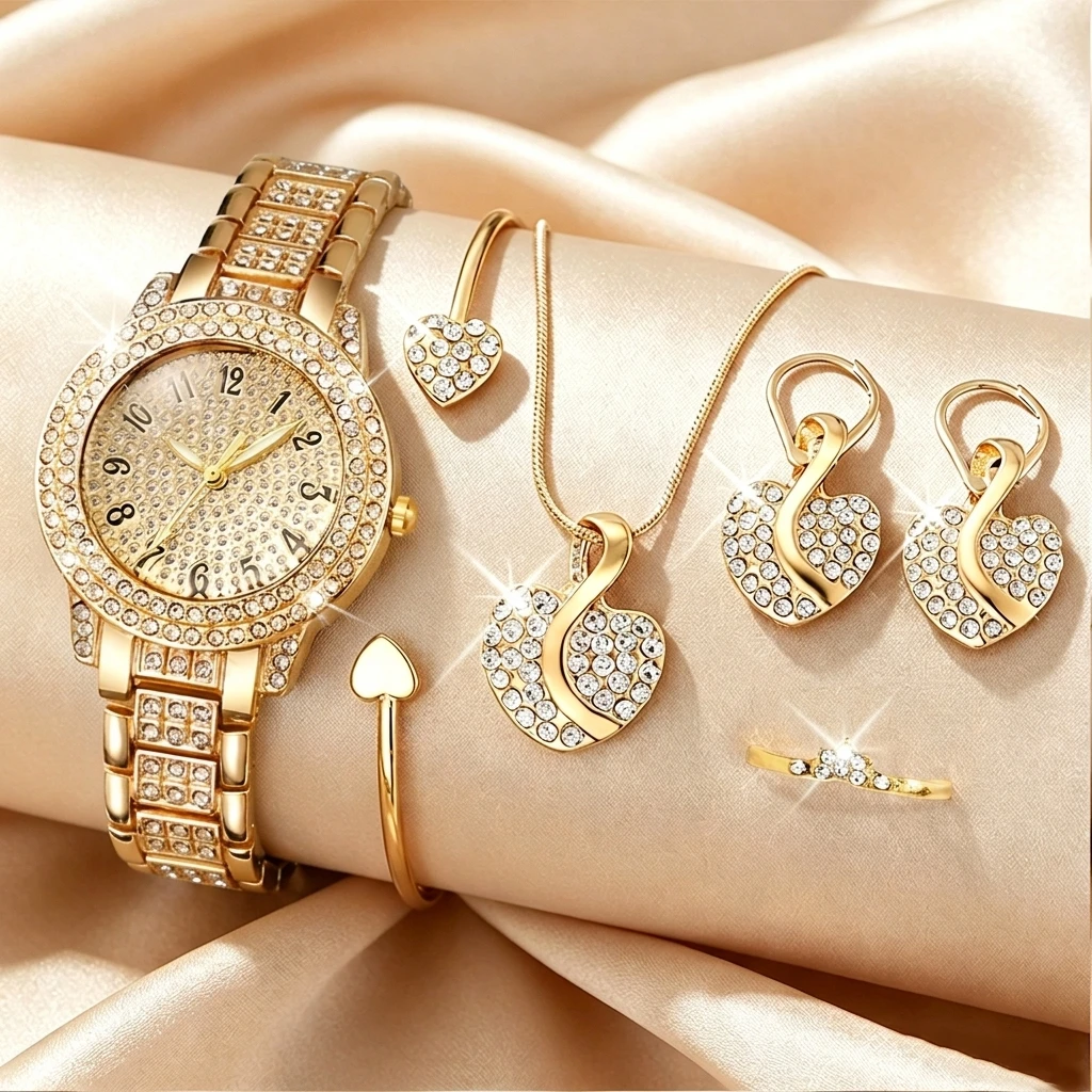 Jewelry Watches Luxury - 6PCS Fashion Rhinestone Women Watch Heart