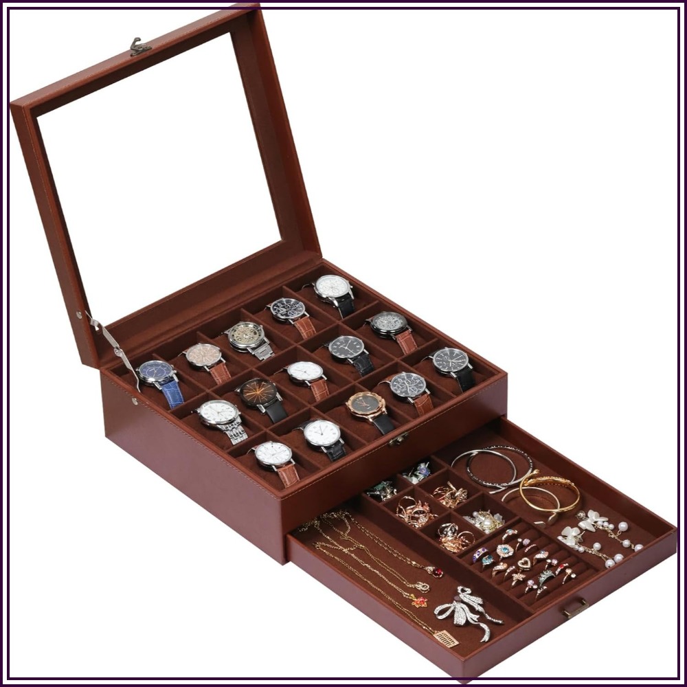Jewelry Box That Holds Watches - 2-Layer Watch Box with Lock, Holds