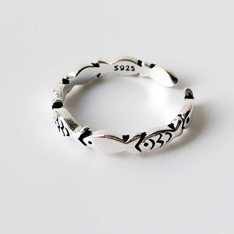 Statement Cocktail Ring - 925 Sterling Silver Fish Adjustable Rings