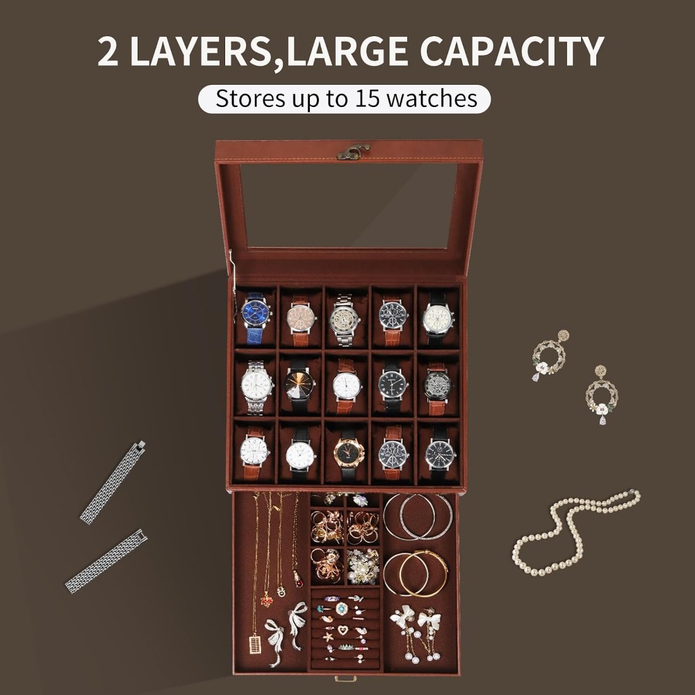 2-Layer Watch Box with Lock, H - Jewelry Box That Holds Watches review and price